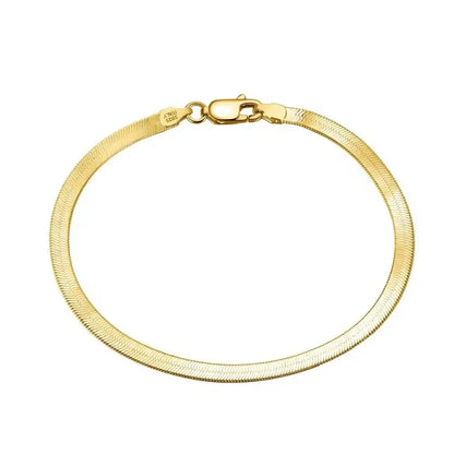 gold herringbone bracelet in 925 sterling silver with flexible snake chain