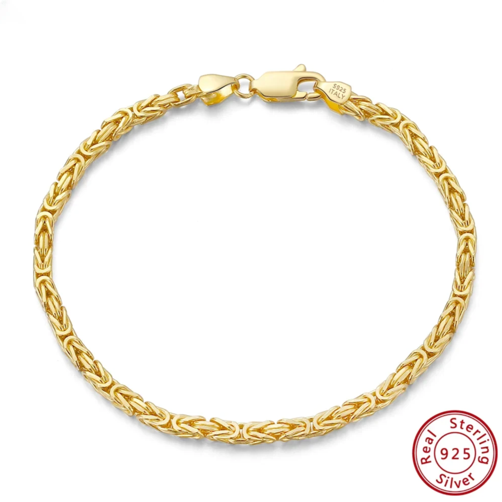 Gold Byzantine bracelet flat 2.5mm Italian chain for men and women
