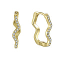Sterling Silver In Gold Wave Hoop Earrings 15mm – White Zircon 5A Cubic Zirconia
