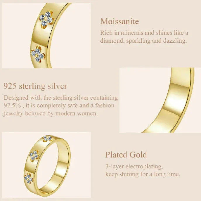 d colour moissanite gold clover ring macro shot