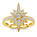 Luxurious  Silver Gold Plated Star Ring with Moissanite and Cubic Zirconia.