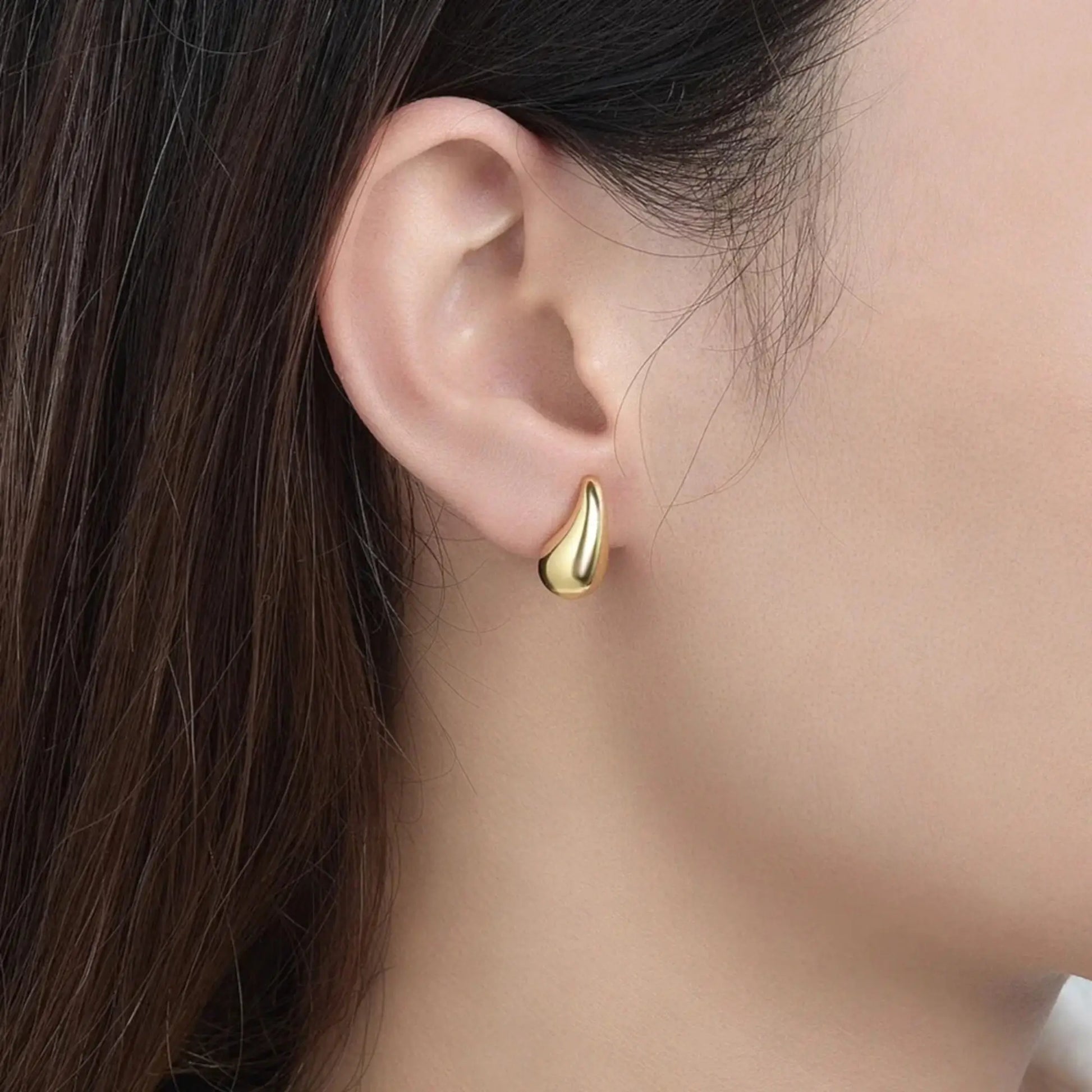 14K gold plated teardrop stud earrings in smooth modern silhouette