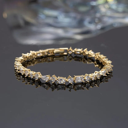gold tennis bracelet with zircon stones for women