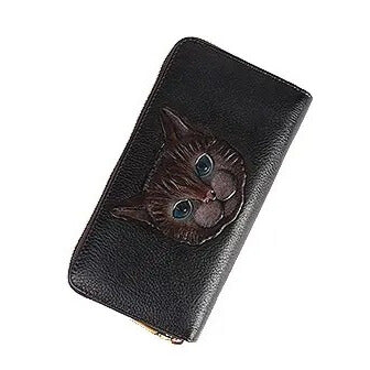 Vintage black long leather purse with card slots