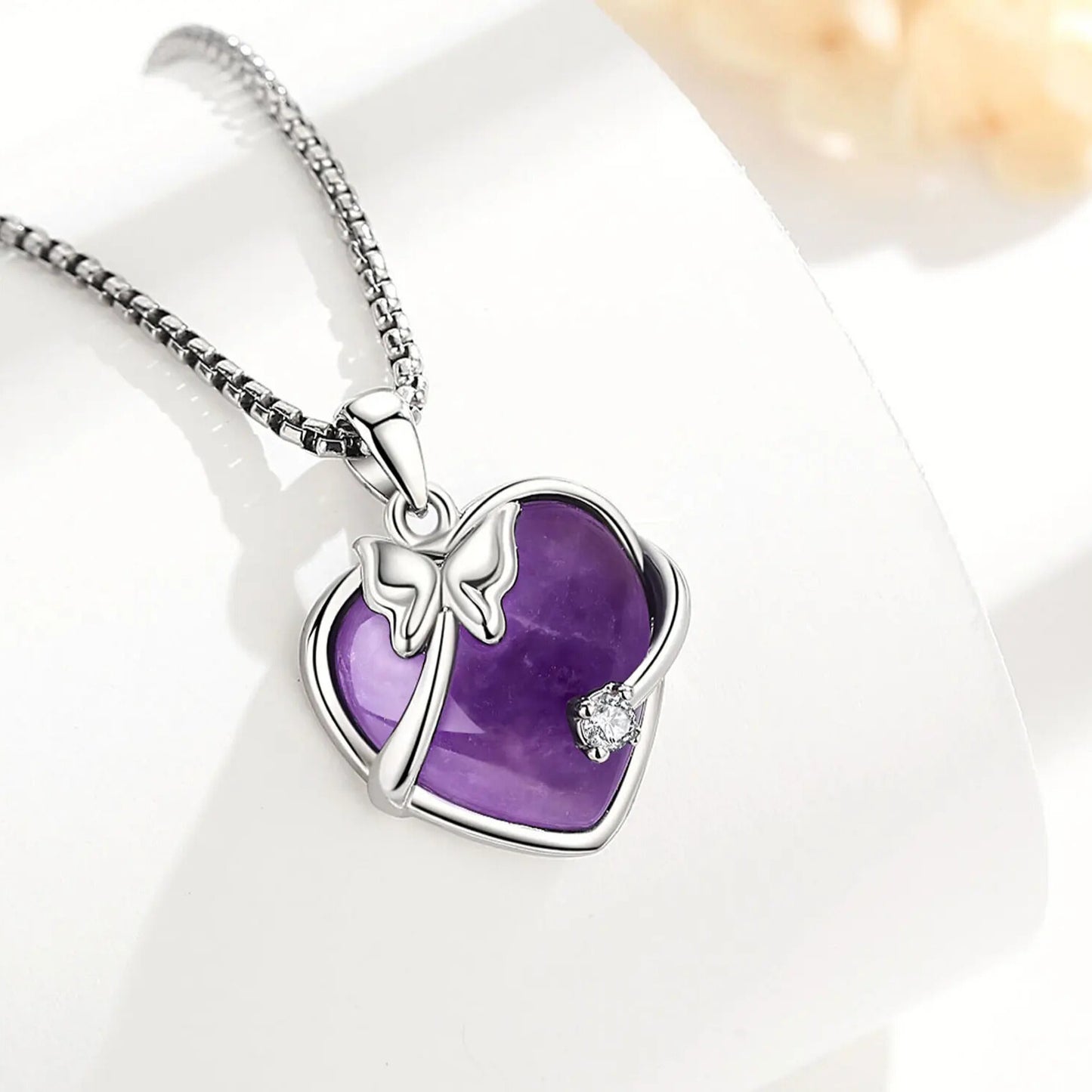 Amethyst Heart Necklace Gift for Women