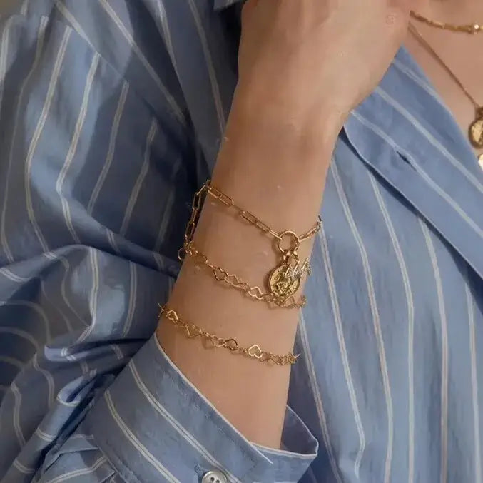 minimalist romantic bracelet in warm gold tone for women