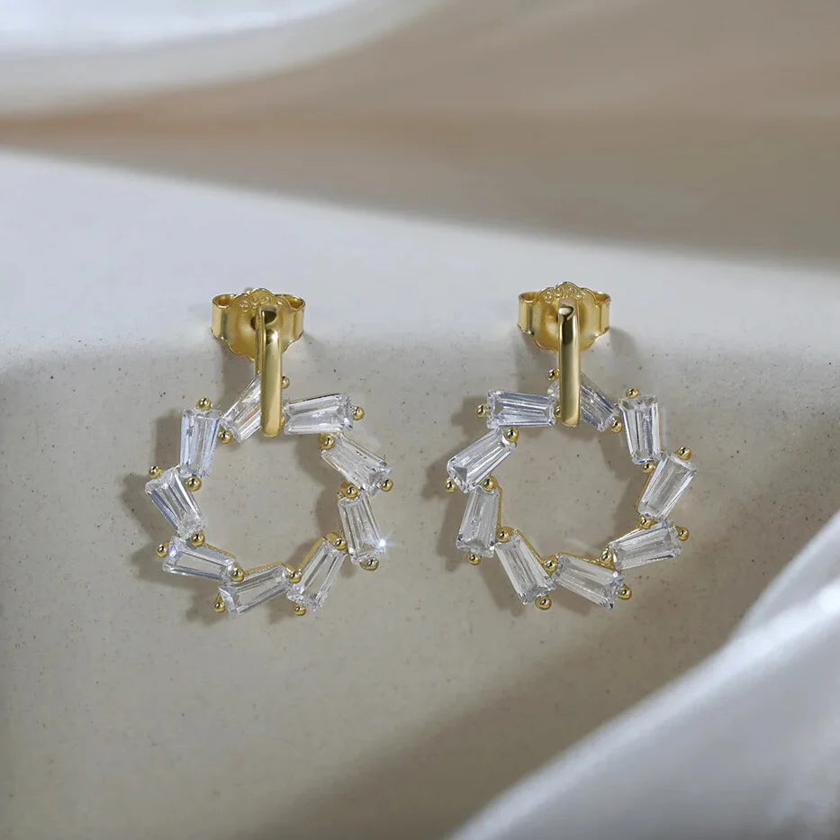gold plated square cubic zirconia drop earrings