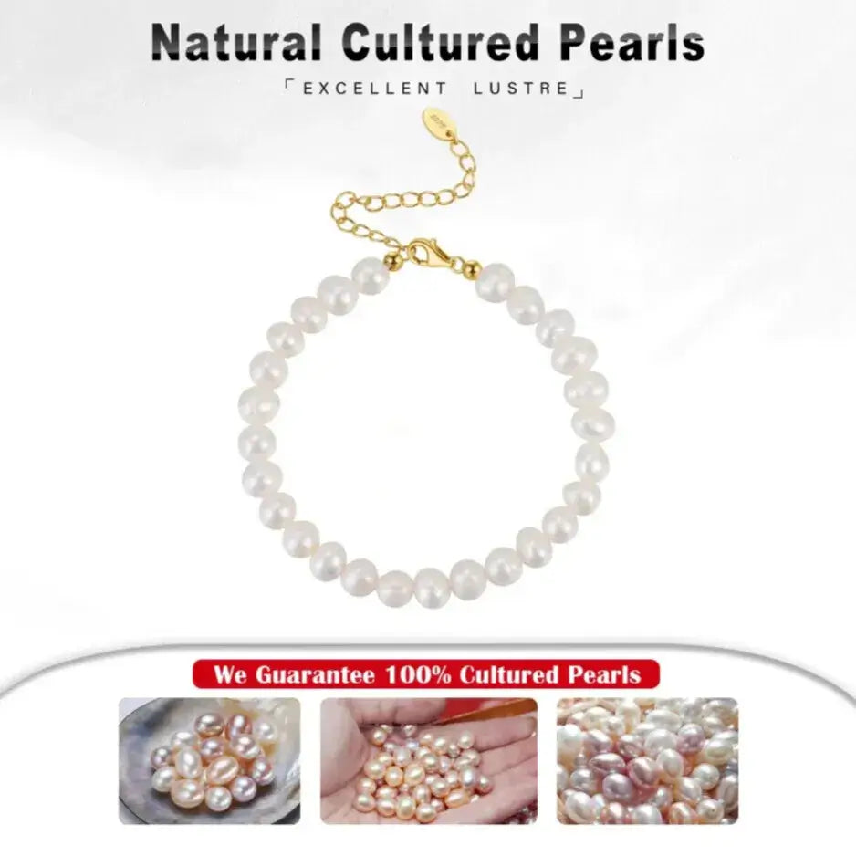 Classic pearl bracelet with natural cultured pearls and gold clasp