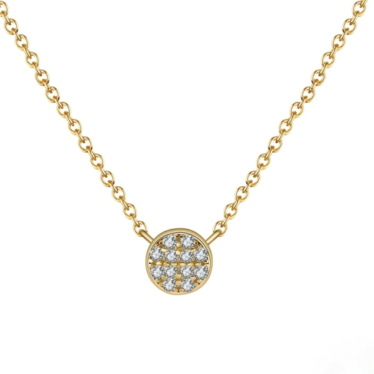 Round cubic zirconia solitaire pendant on 925 sterling silver and gold chain