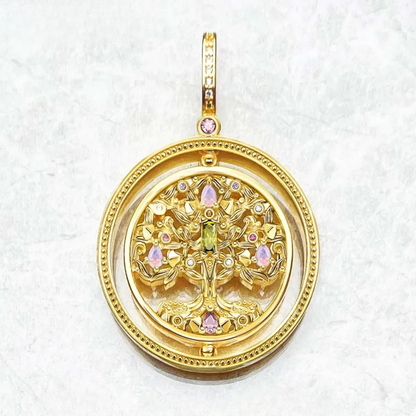Gold-tone 925 sterling silver colourful tree of life pendant
