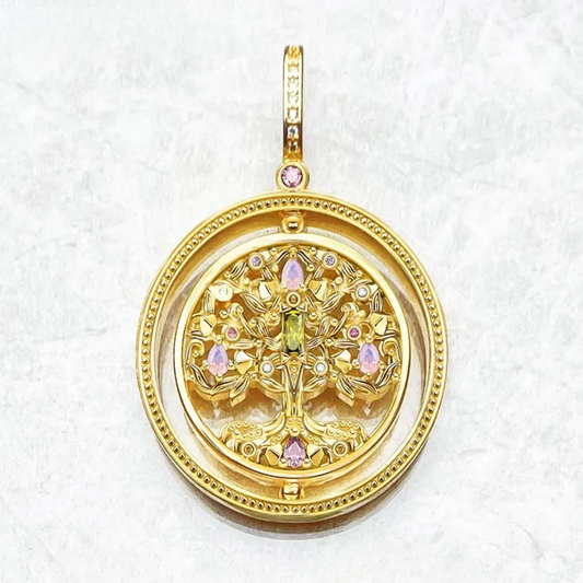 Gold-tone 925 sterling silver colourful tree of life pendant