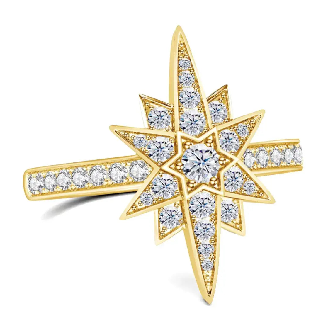 fine pavé zircon shoulders on gold star ring