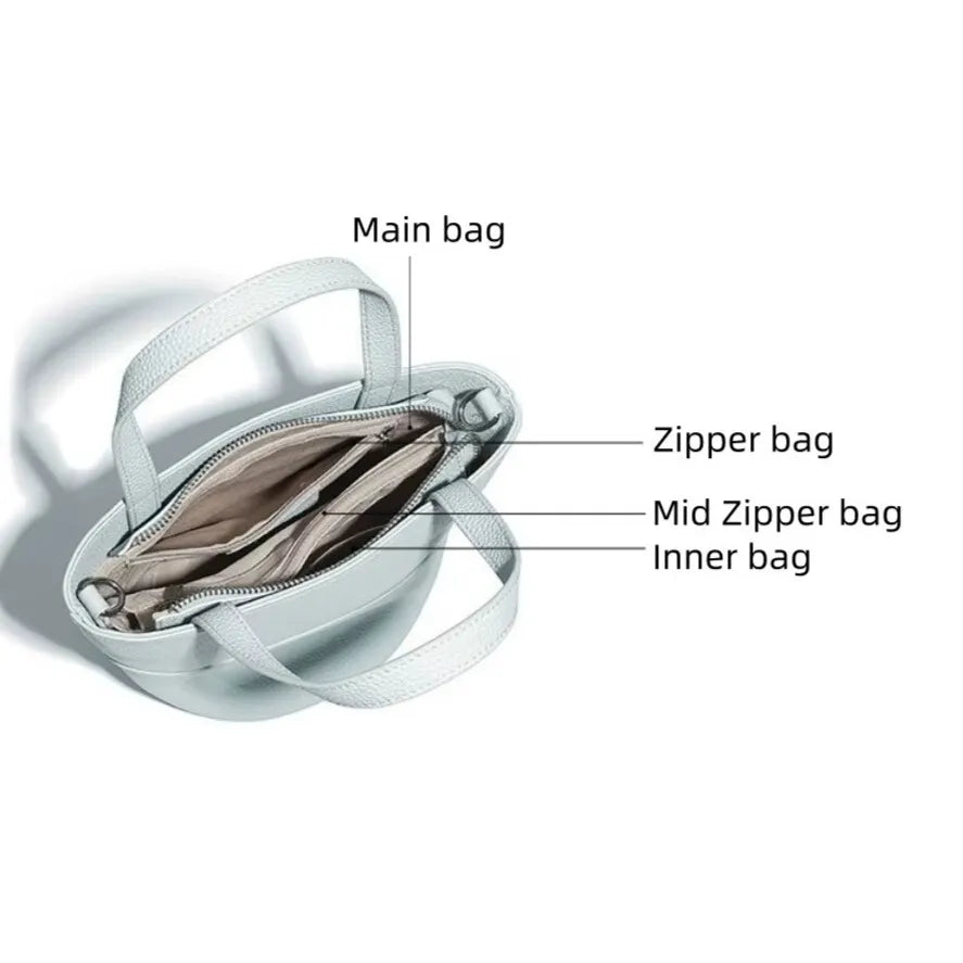 interior view genuine leather bucket bag