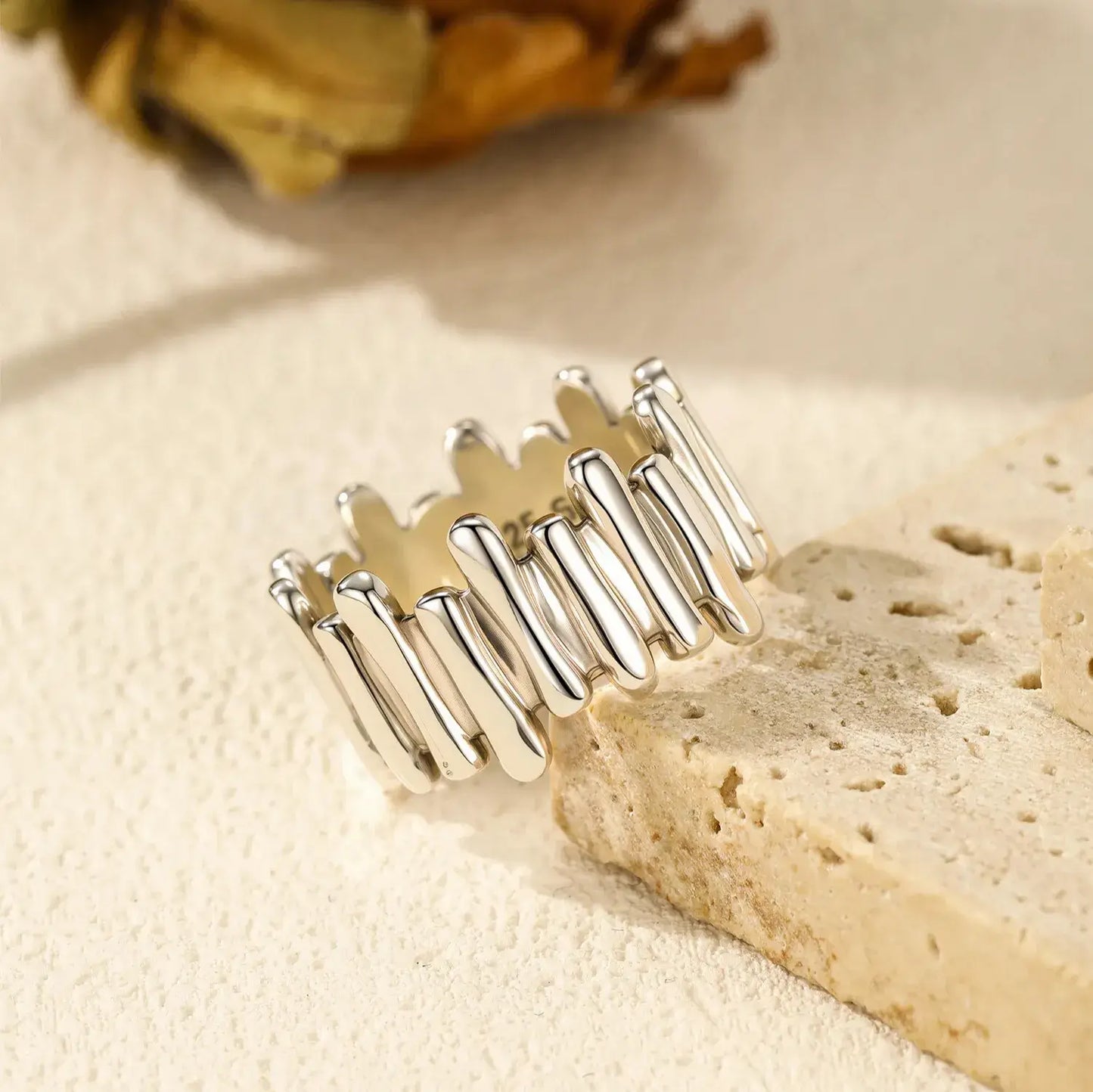 women’s irregular silver ring with smooth finish