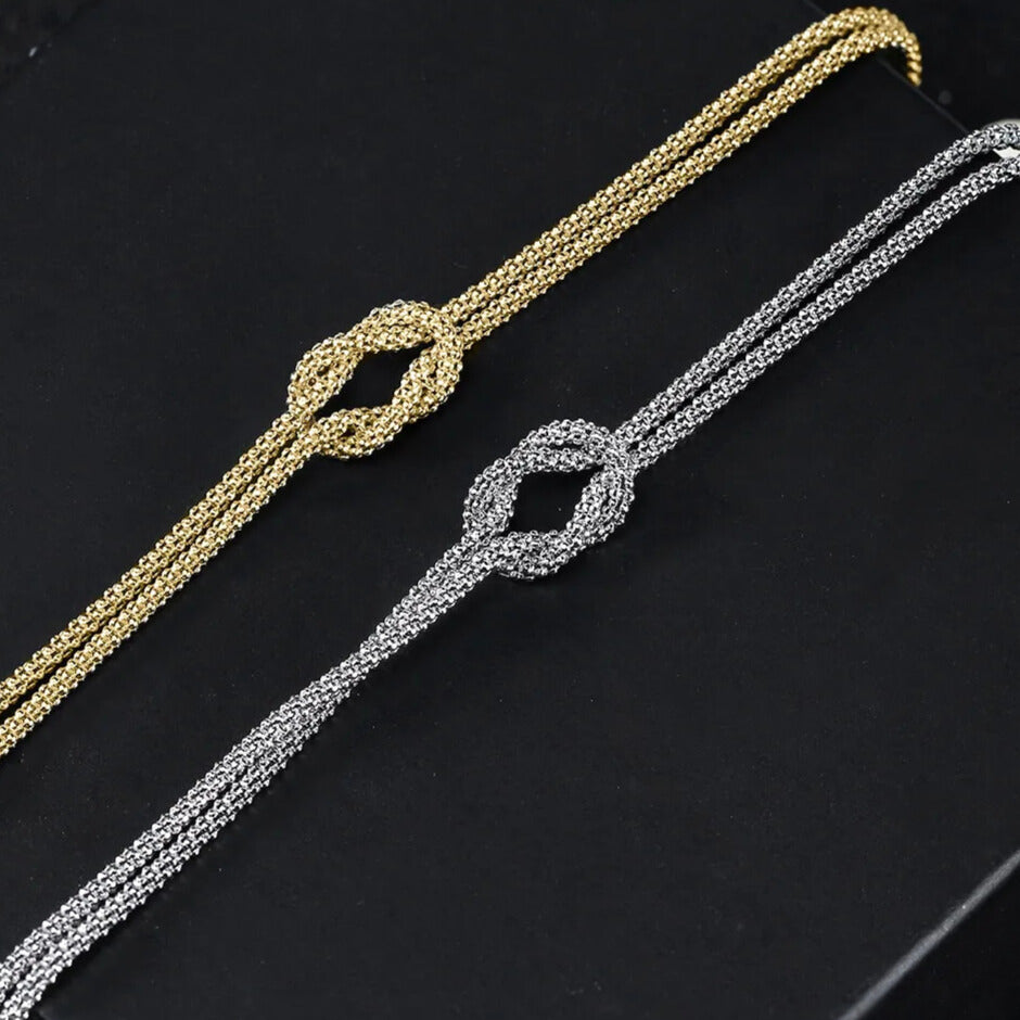 Stylish double layer bracelet with silver popcorn chain links