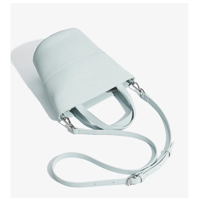 Close-up of Belmont Genuine Leather Bucket Bag | Stylish and Durable Handbag for Women with Gold Details