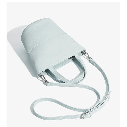 Close-up of Belmont Genuine Leather Bucket Bag | Stylish and Durable Handbag for Women with Gold Details