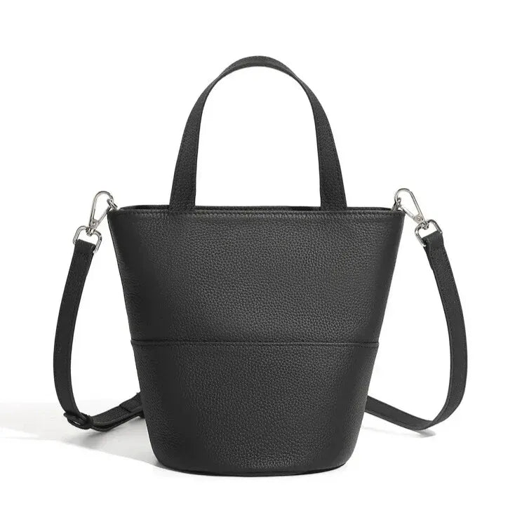 genuine leather black bucket bag shoulder crossbody