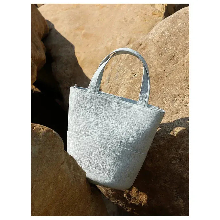 genuine gray leather bucket bag