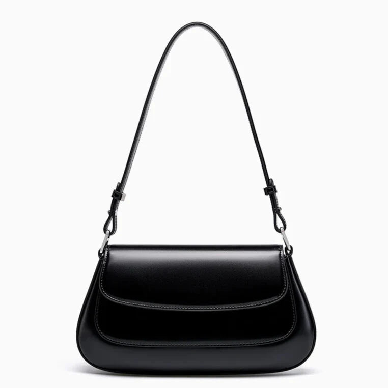 aurora black luxury French style leather handbag front view