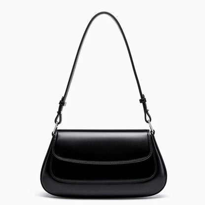 aurora black luxury French style leather handbag front view