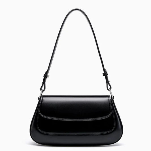 aurora black luxury French style leather handbag front view