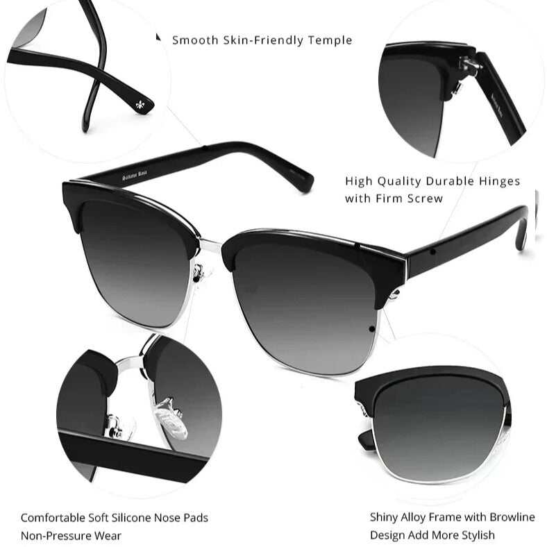 classic half-frame polarised sunglasses for women with UV400 protection details