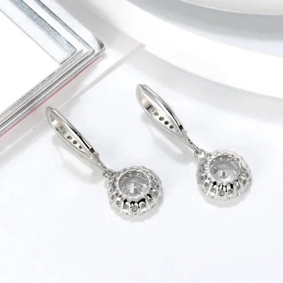 Polished sterling silver zircon earrings back view