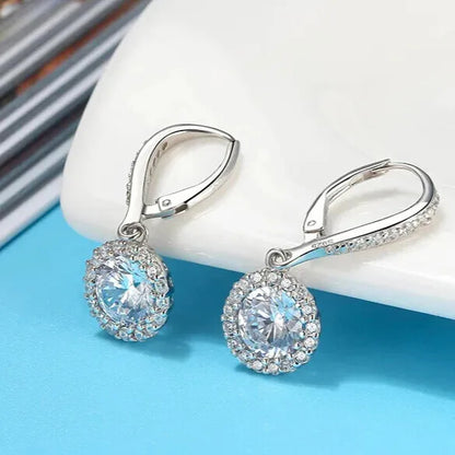 Sterling silver zircon drop earrings close up