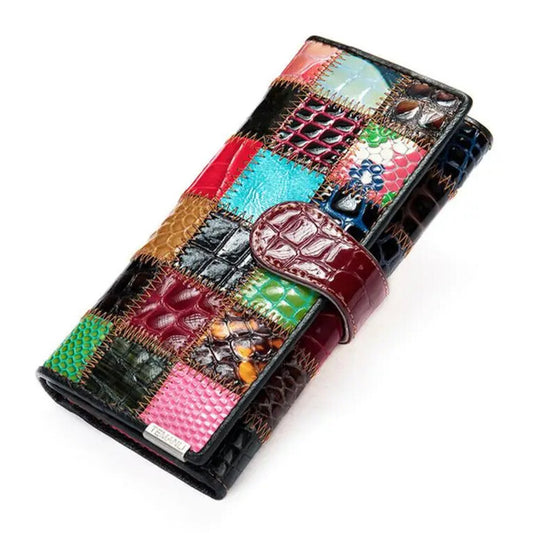 Luxury patchwork leather clutch wallet for women in genuine cowhide