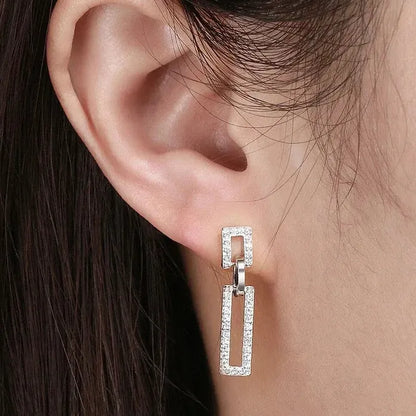 minimalist rectangular dangle earrings front view