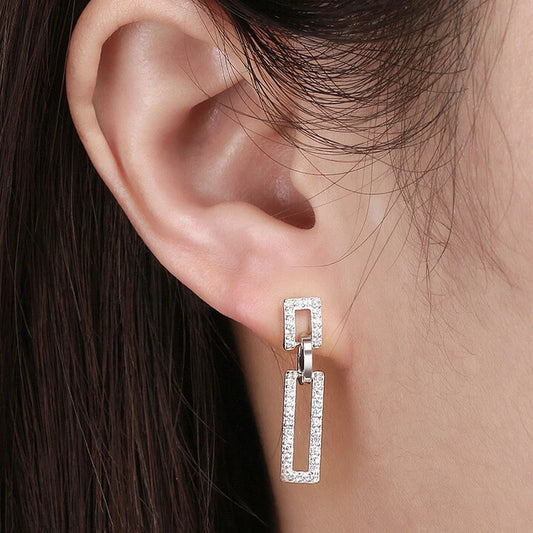 side view sterling silver rectangle drop earring with butterfly back