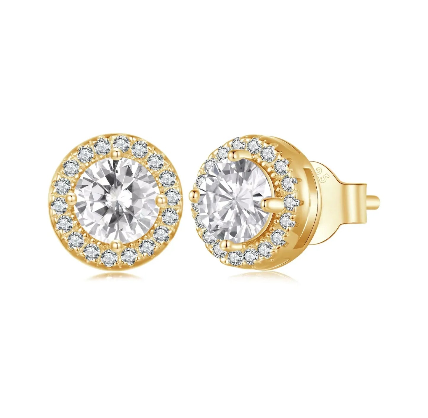 sparkling round zircon stud earrings 18k gold plated 925 silver elegantia