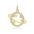 Star & Planet Pendant with Sparkling Cubic Zirconia — 925 Sterling Silver in Gold Charm for Necklace