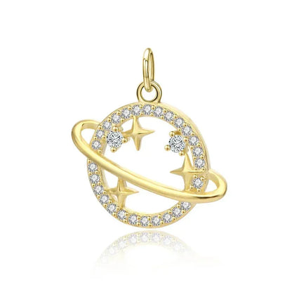 elegantia gold star and planet pendant 14k gold plated close view