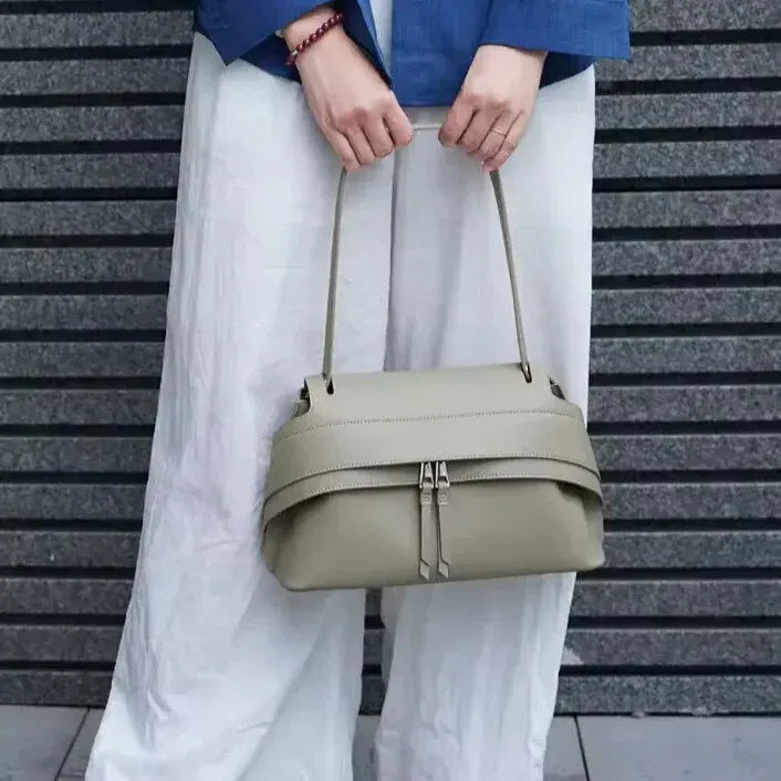 luxure green genuine leather shoulder handbag elegantia