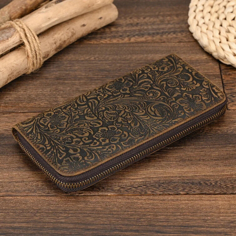 Brown retro style leather wallet for women