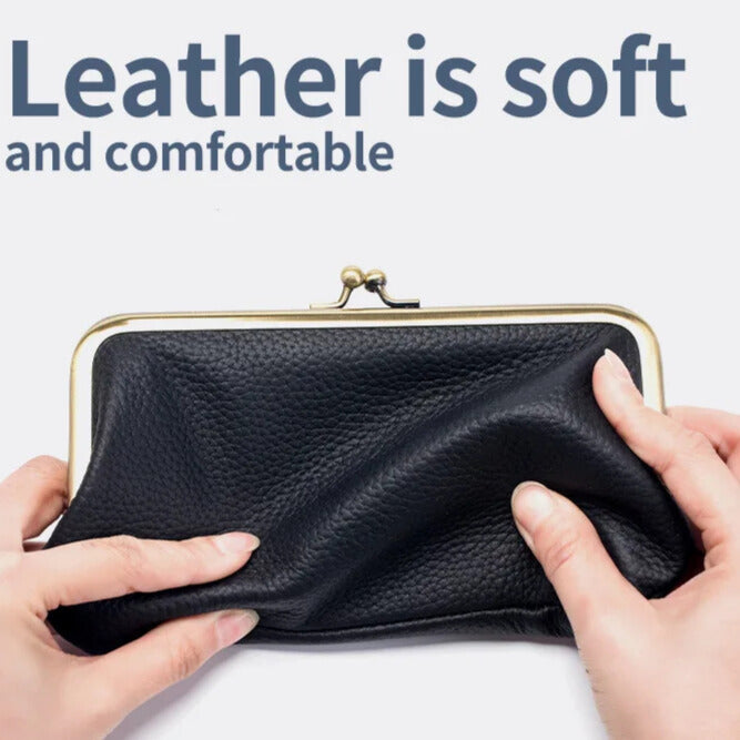 Black soft leather kiss lock clutch wallet