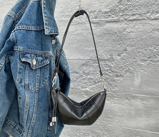 Elegant minimalist leather crossbody tote for women black