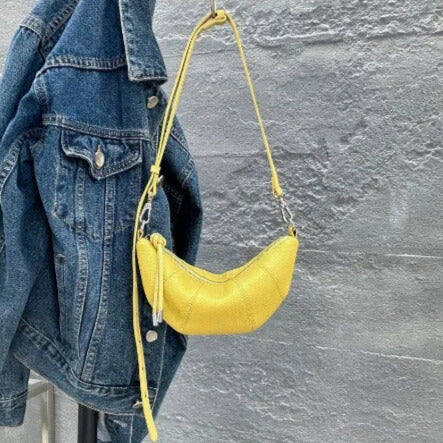 Elegant minimalist leather crossbody tote for women yellow