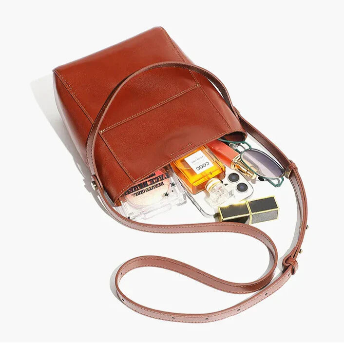 vintage brown bucket shoulder bag