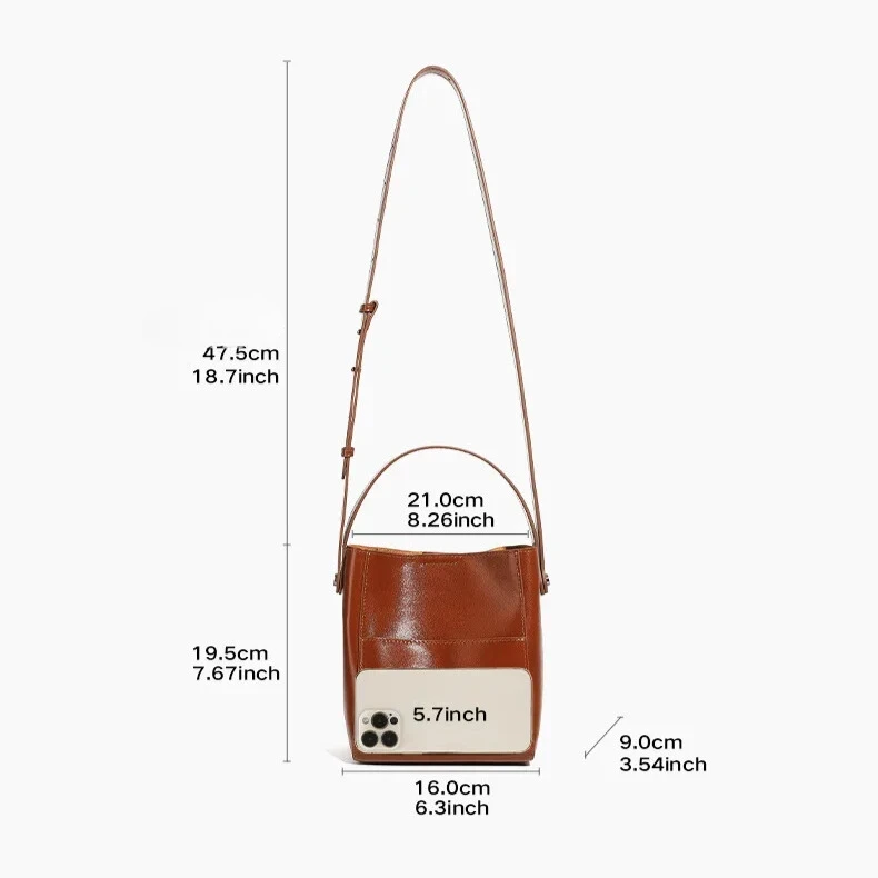 vintage soft leather bucket bag with adjustable strap