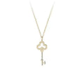 Gold Plated Clover Key Necklace – Shiny Cubic Zirconia Inlaid Pendant