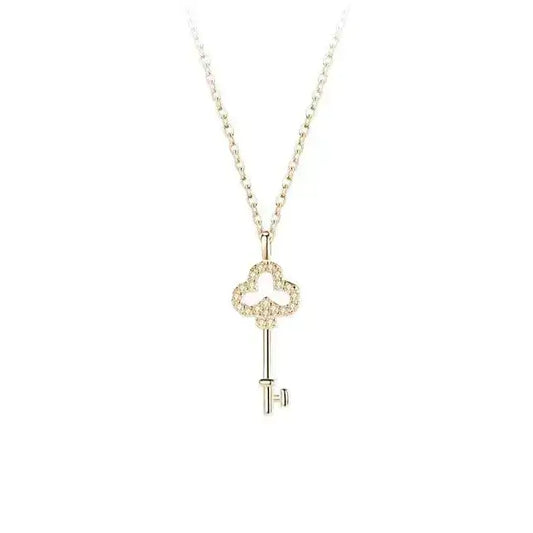 18K gold plated clover key pendant necklace