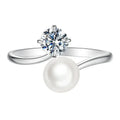 Open Ring with Moissanite & Freshwater Pearl — Elegant, Hypoallergenic Women’s Jewellery