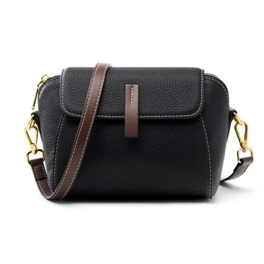 Isla Mini - Vintage black Leather Crossbody Bag - Elegantia