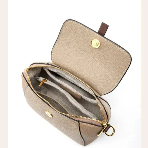 women blue, khaki or black leather mini handbag organised interior