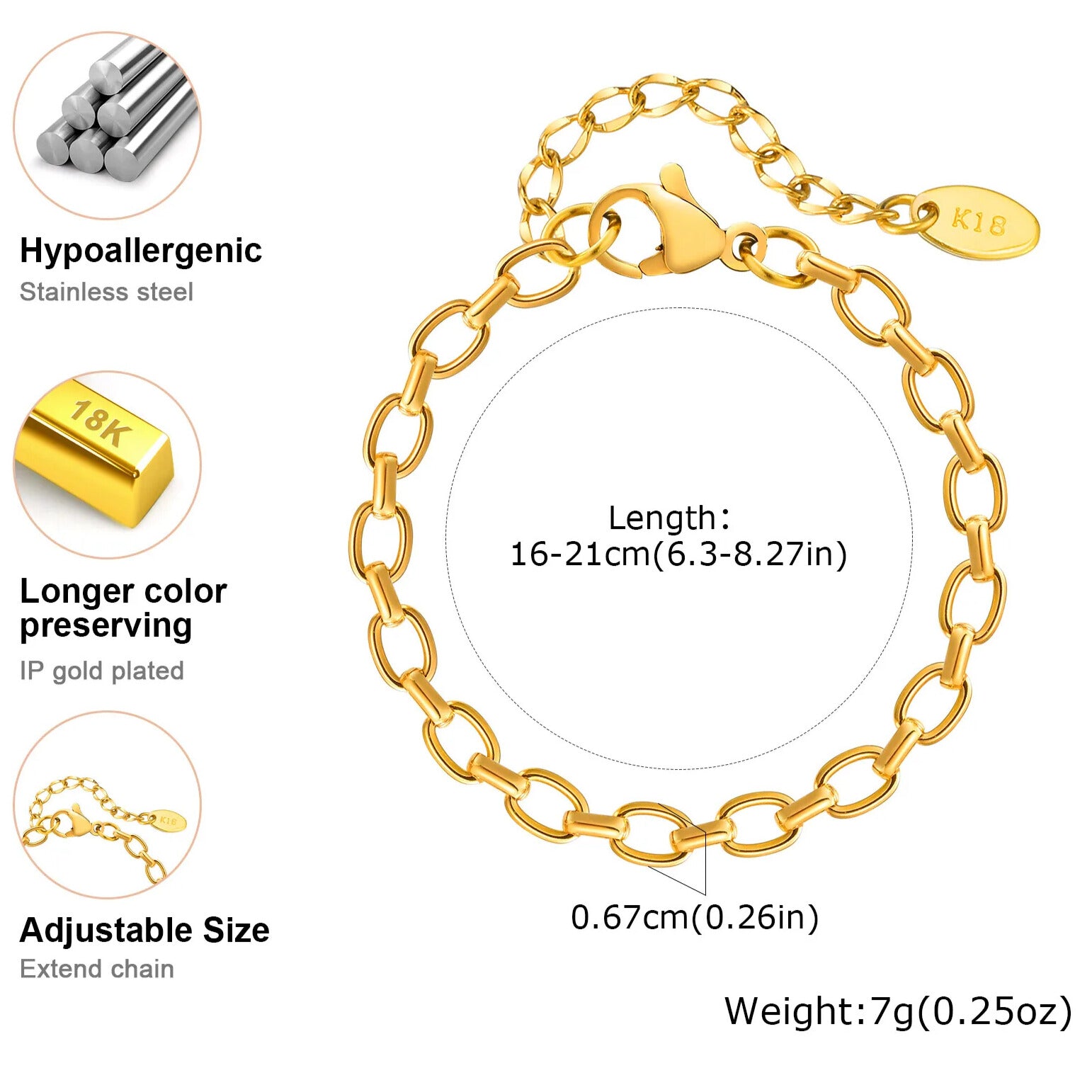 durable stainless steel gold bracelet modern