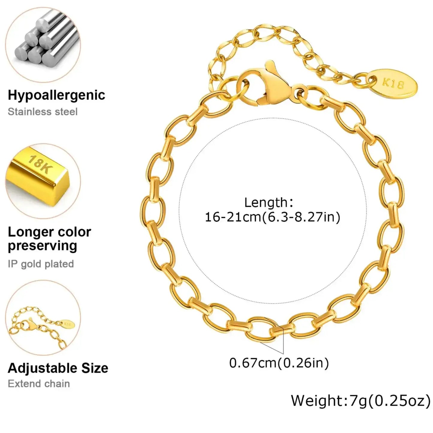 durable stainless steel gold bracelet modern - adjustable size
