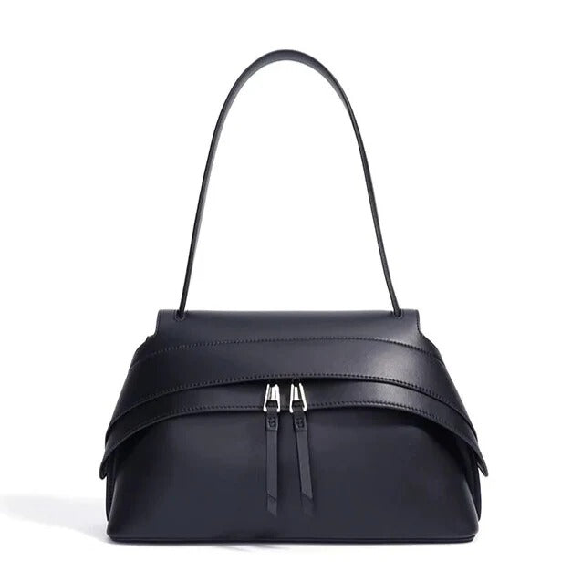 luxure black genuine leather shoulder handbag elegantia